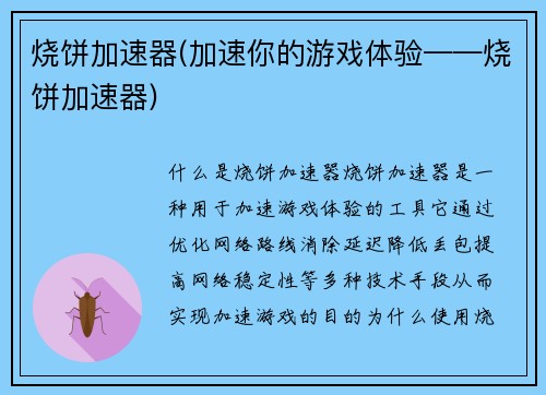 烧饼加速器(加速你的游戏体验——烧饼加速器)